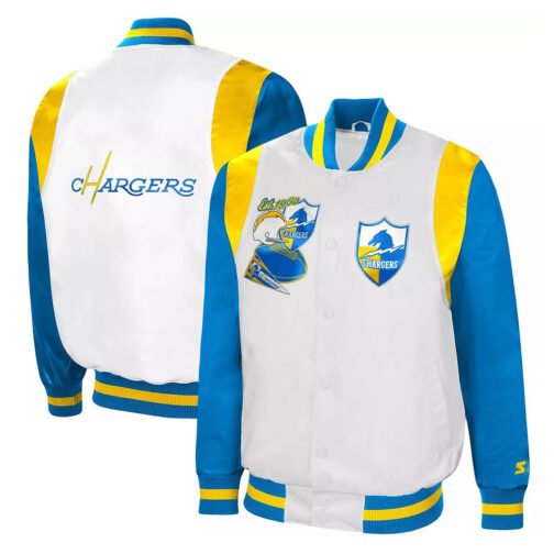 The All-American LA Chargers White/Powder Blue Satin Jacket - Image 3