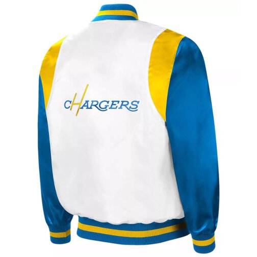 The All-American LA Chargers White/Powder Blue Satin Jacket - Image 2