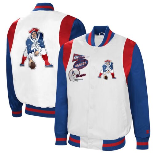 The All-American New England Patriots White/Royal Satin Jacket - Image 3