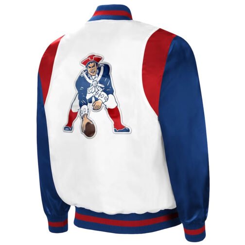 The All-American New England Patriots White/Royal Satin Jacket - Image 2