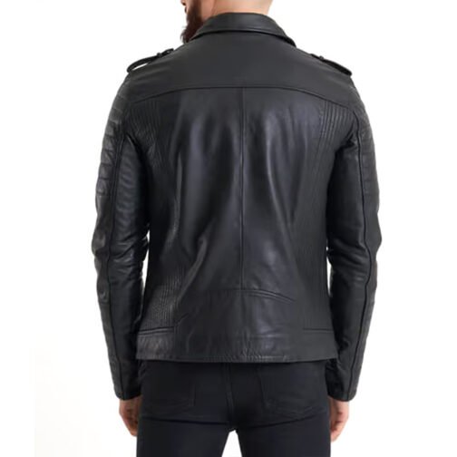 Ribbed Sleeve Real Leather Jacket - Image 2