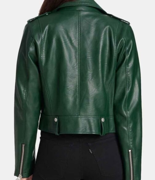 Motorcycle Rihanna Green Leather  Jacket - Image 4