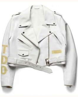 Rihanna Motorcycle White Leather Jacket