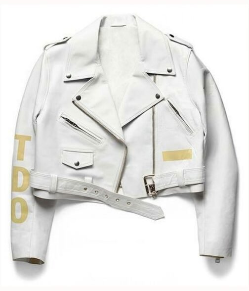 Rihanna Motorcycle White Leather Jacket