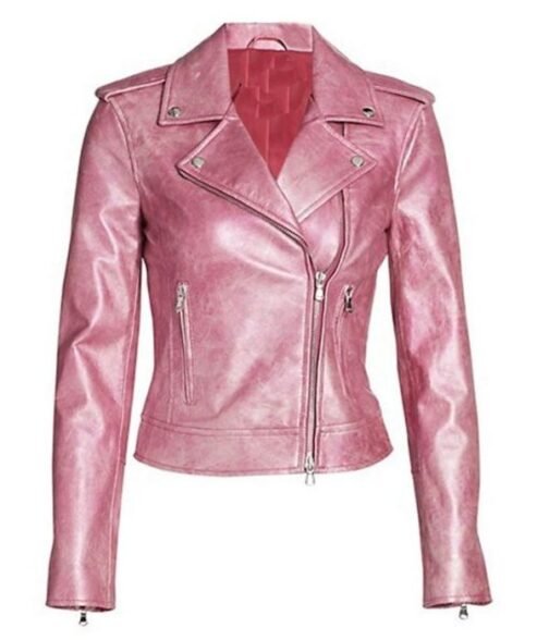 Ashleigh Murray Riverdale S05 Pink Moto Leather Jacket - Image 3