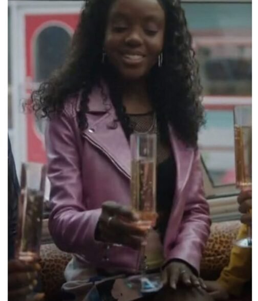 Ashleigh Murray Riverdale S05 Pink Moto Leather Jacket - Image 2