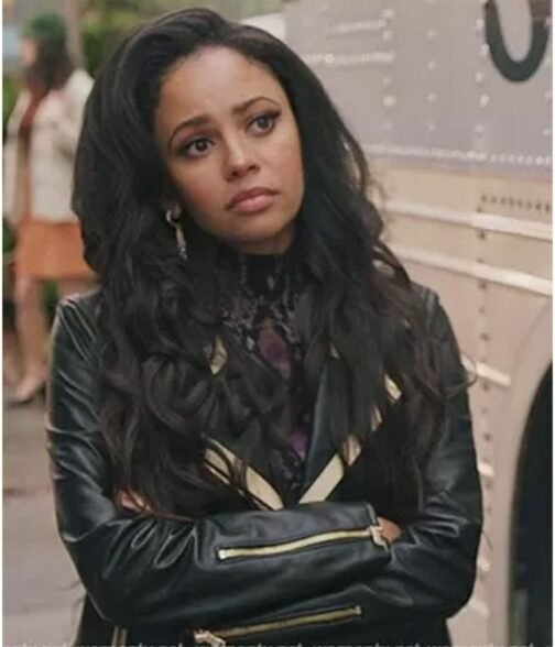 Vanessa Morgan Riverdale Biker Contrast Trim Leather Jacket - Image 6