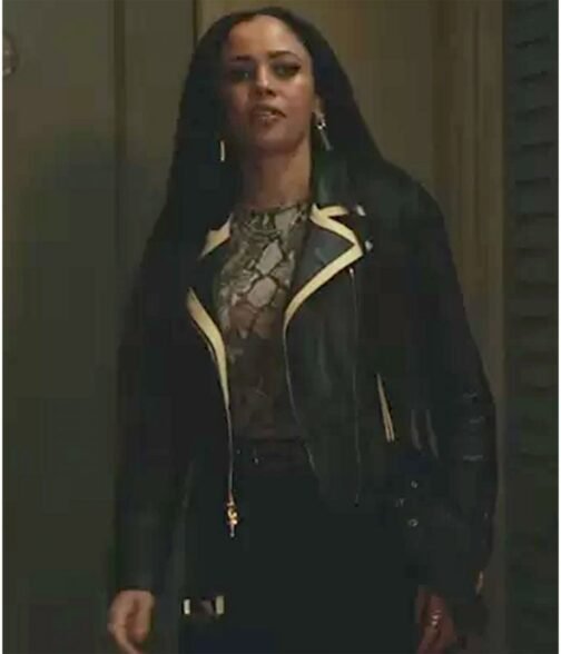 Vanessa Morgan Riverdale Biker Contrast Trim Leather Jacket - Image 2