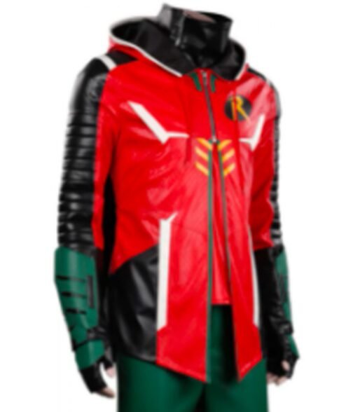 Robin Gotham Knights Leather Jacket with Hood - Image 5