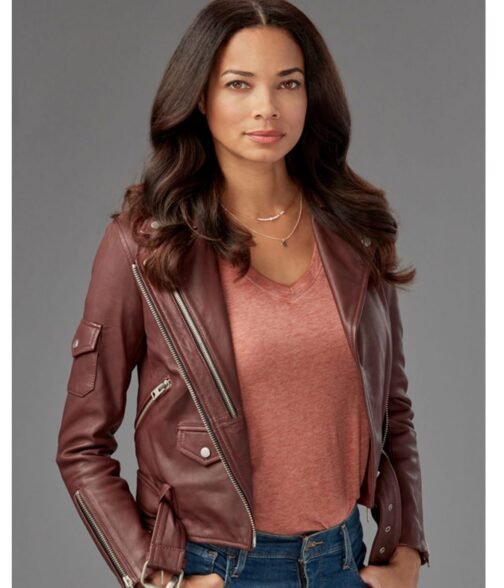 Rochelle Aytes Redemption in Cherry Springs Brown Leather Jacket - Image 2