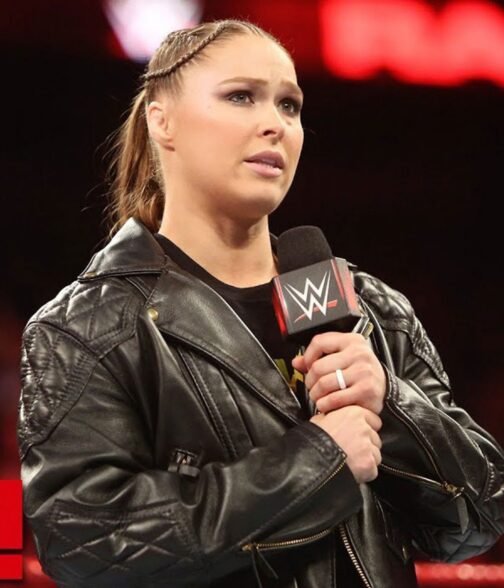 Ronda Rousey Cropped Motorcycle Quilted Leather Jacket - Image 3
