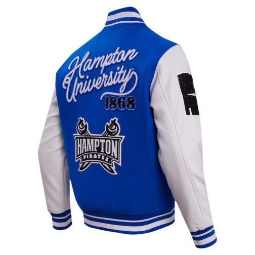 Hampton Pirates HBCU Royal and White Varsity Jacket - Image 4