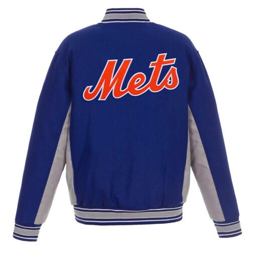 NY Mets Royal/Gray Accent Varsity Wool Jacket - Image 3