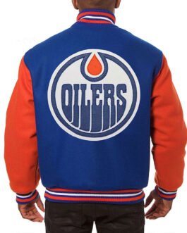 Edmonton Oilers Two-Tone Varsity Royal/Orange Wool Jacket