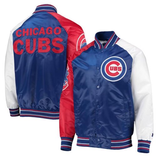 Royal/Red Chicago Cubs Reliever Varsity Satin Jacket - Image 3