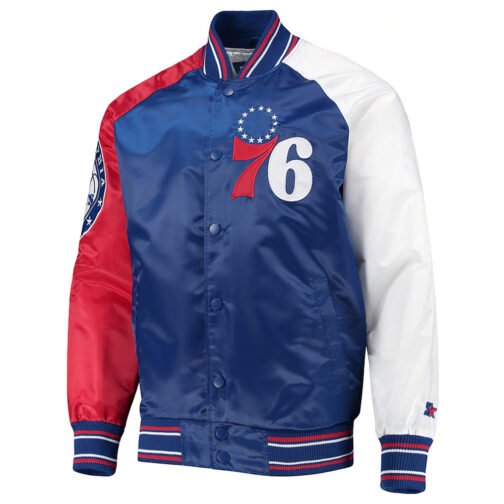Philadelphia 76ers Reliever Royal/Red Varsity Satin Jacket