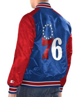 Royal/Red Philadelphia 76ers Renegade Varsity Satin Jacket
