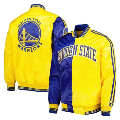 Golden State Warriors Fast Break Royal/Yellow Satin Jacket - Image 3