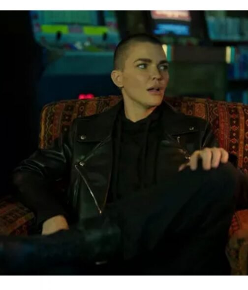 1UP Ruby Rose Biker Black Leather Jacket - Image 8