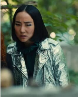 Greta Lee Russian Doll Silver Biker Leather Jacket