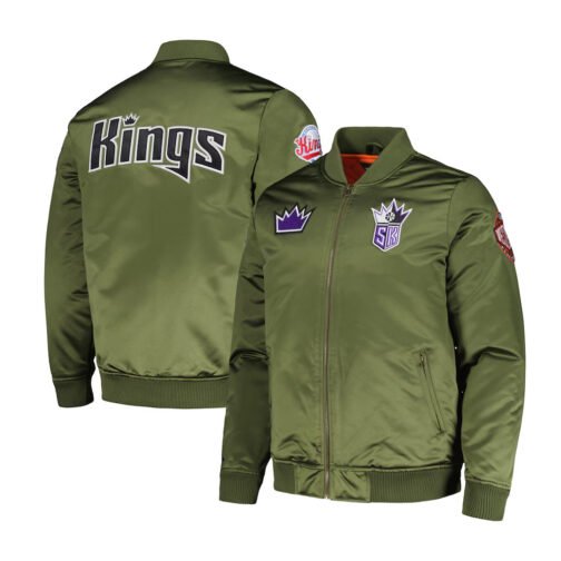 Sacramento Kings Green Bomber Satin Jacket - Image 3