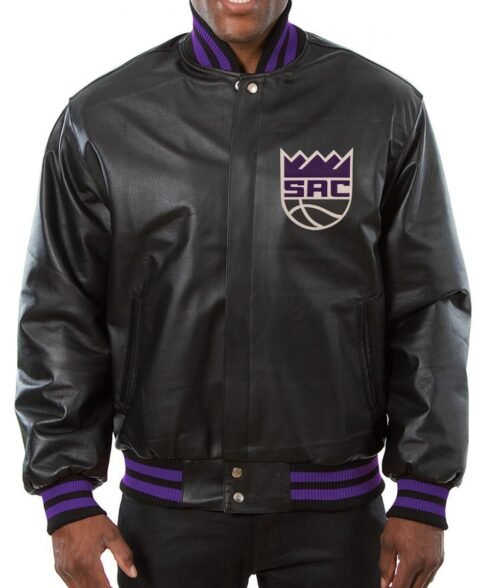 Varsity Sacramento Kings Black Leather Jacket