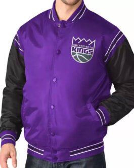 Sacramento Kings Renegade Purple and White Varsity Satin Jacket