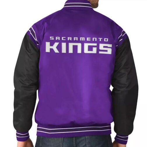 Sacramento Kings Renegade Purple and White Varsity Satin Jacket - Image 4