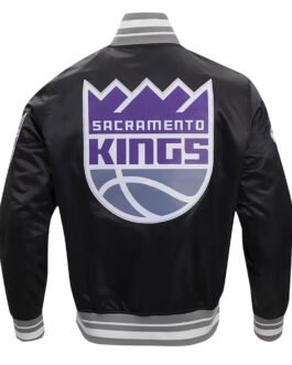 Sacramento Kings Script Tail Black Varsity Satin Jacket