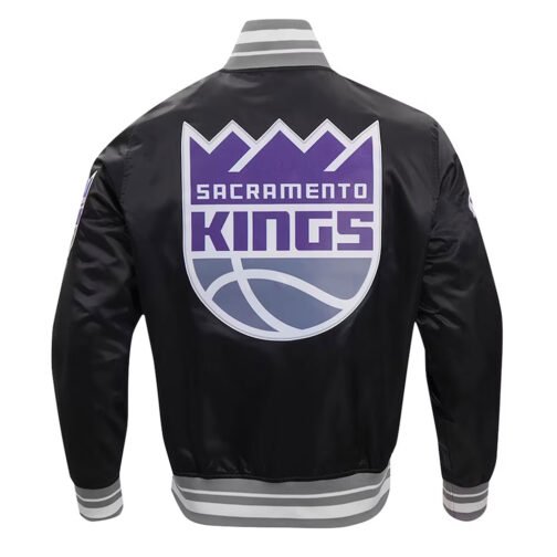 Sacramento Kings Script Tail Black Varsity Satin Jacket - Image 2