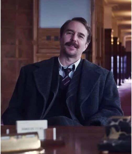 Sam Rockwell See How They Run Gray Wool Coat - Image 3