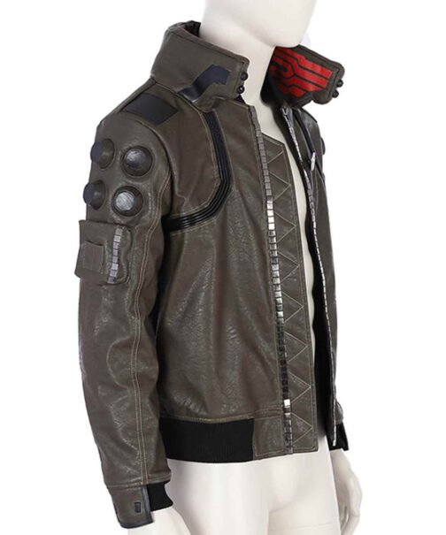 Samurai Cyberpunk 2077 Bomber Leather Jacket - Image 5