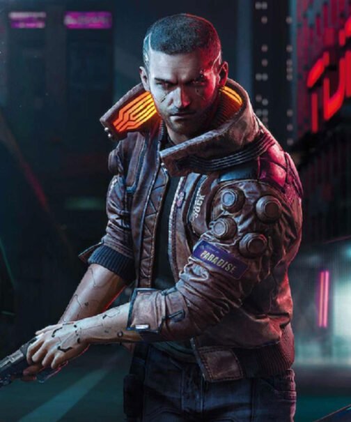 Samurai Cyberpunk 2077 Bomber Leather Jacket - Image 2