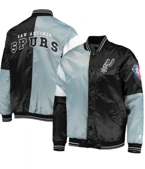 San Antonio Spurs Starter Satin Black and Grey Jacket - Image 3