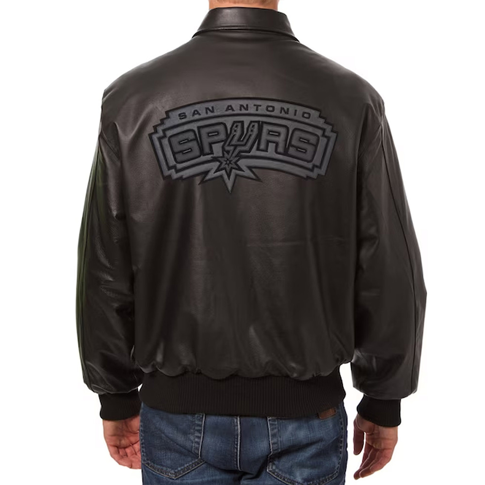 San Antonio Spurs Black Tonal Leather Jacket - Image 2