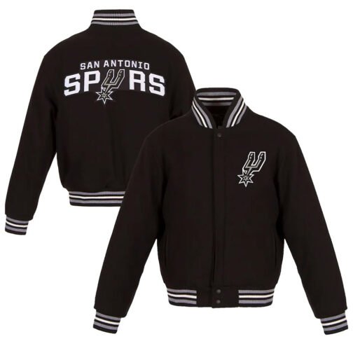 Embroidered San Antonio Spurs Varsity Black Wool Jacket - Image 3