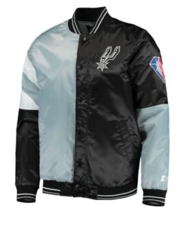 San Antonio Spurs Starter Satin Black and Grey Jacket