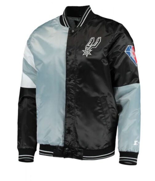 San Antonio Spurs Starter Satin Black and Grey Jacket