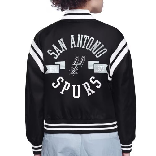 San Antonio Spurs Printed Logo Varsity Satin Jacket - Image 3