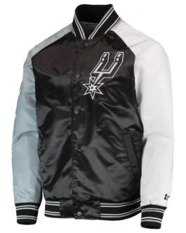 San Antonio Spurs Reliever Raglan Varsity Satin Black and Grey Jacket