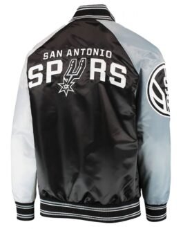 San Antonio Spurs Reliever Raglan Varsity Satin Black and Grey Jacket