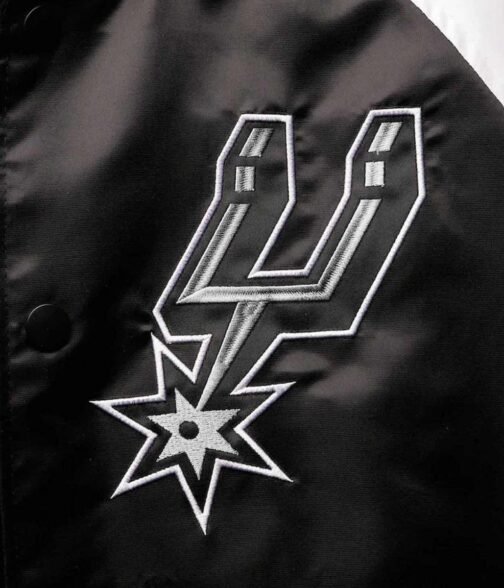 San Antonio Spurs Reliever Raglan Varsity Satin Black and Grey Jacket - Image 4