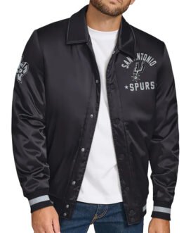 San Antonio Spurs Stitch Applique Black Satin Jacket