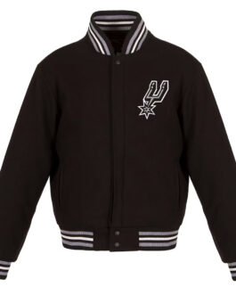 Embroidered San Antonio Spurs Varsity Black Wool Jacket
