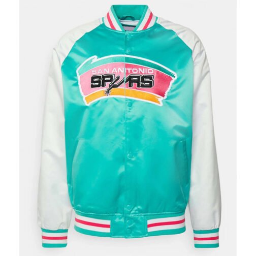 Prime Time Aqua/White San Antonio Spurs Varsity Satin Jacket - Image 3