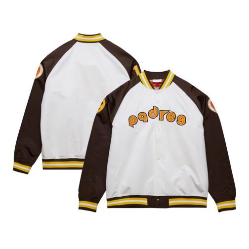 San Diego Padres Brown and White Lightweight Satin Jacket - Image 3