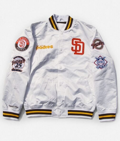 San Diego Padres City Collection White Varsity Satin Jacket - Image 3
