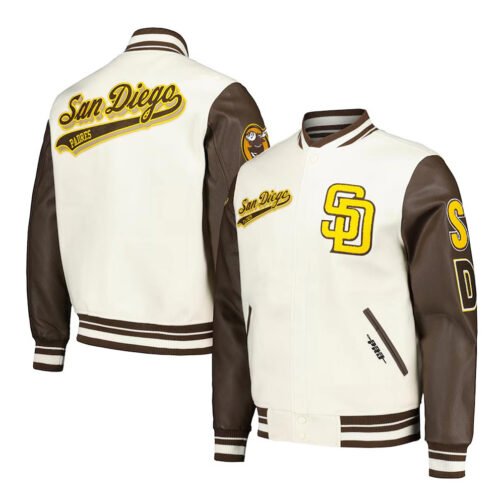 San Diego Padres Cream and Brown Script Varsity Jacket - Image 3