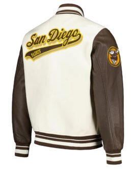 San Diego Padres Cream and Brown Script Varsity Jacket