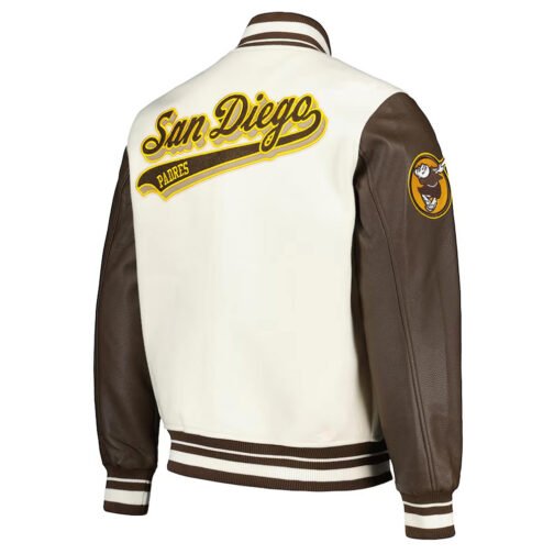 San Diego Padres Cream and Brown Script Varsity Jacket - Image 2